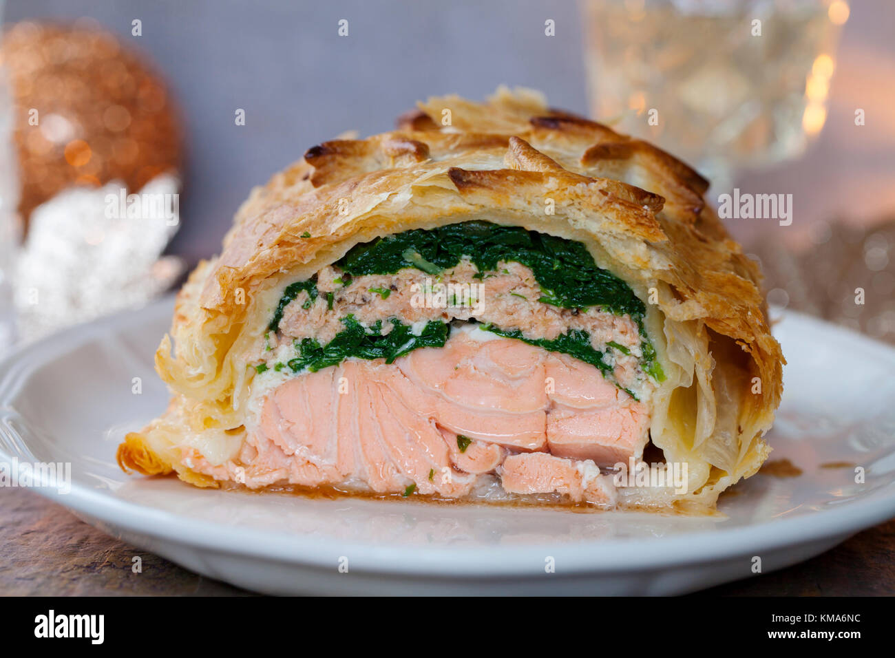 Salmon en croute with spinach and salmon mousse Stock Photo Alamy