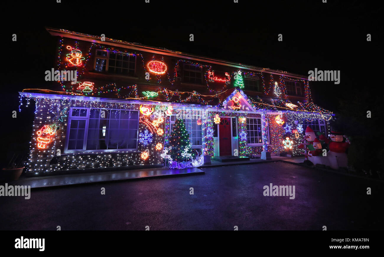 A house covered in Christmas lights in the Lucan area of Dublin Stock