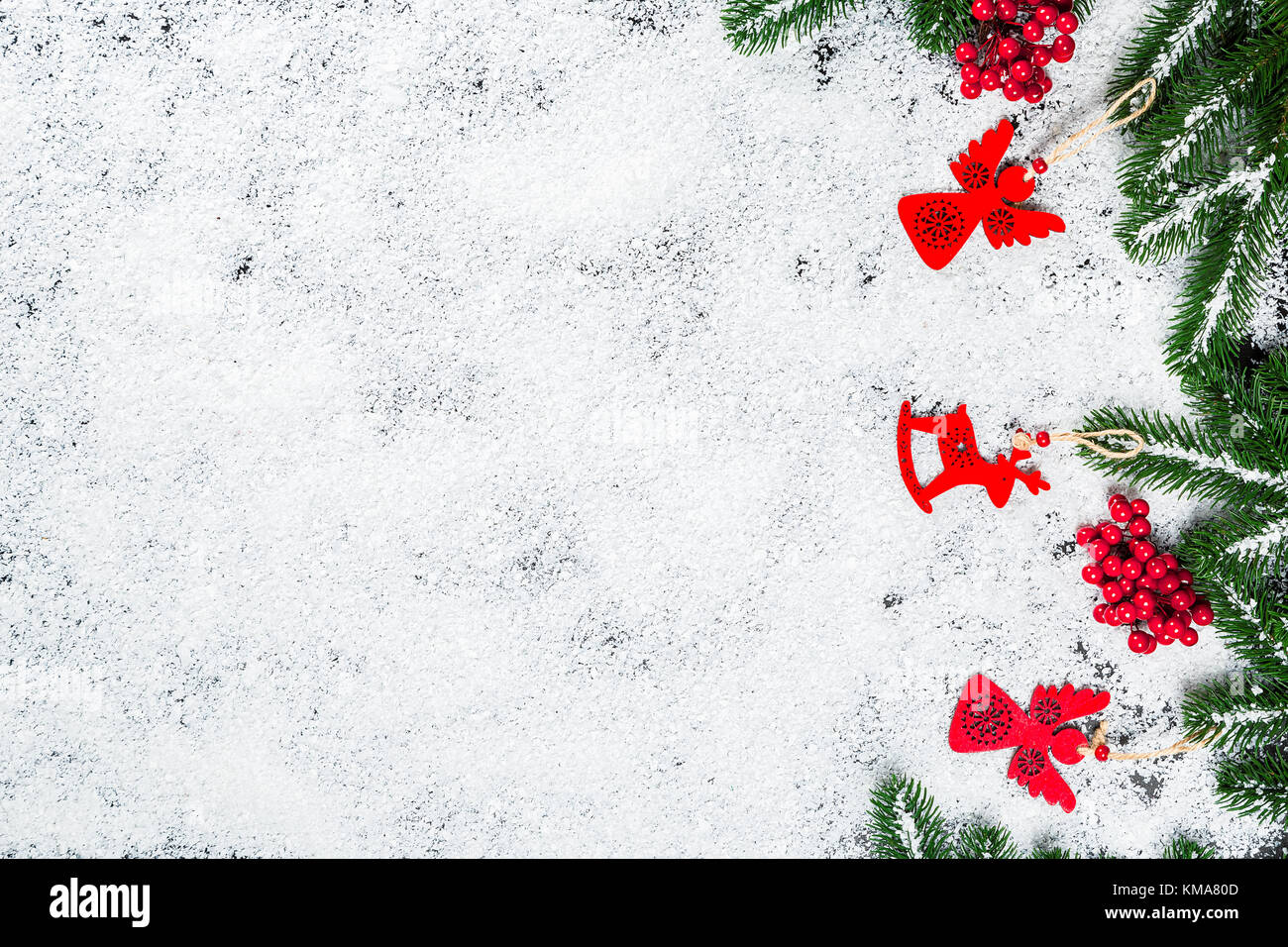 Christmas background with snowflakes, white snow, toys, candy ...
