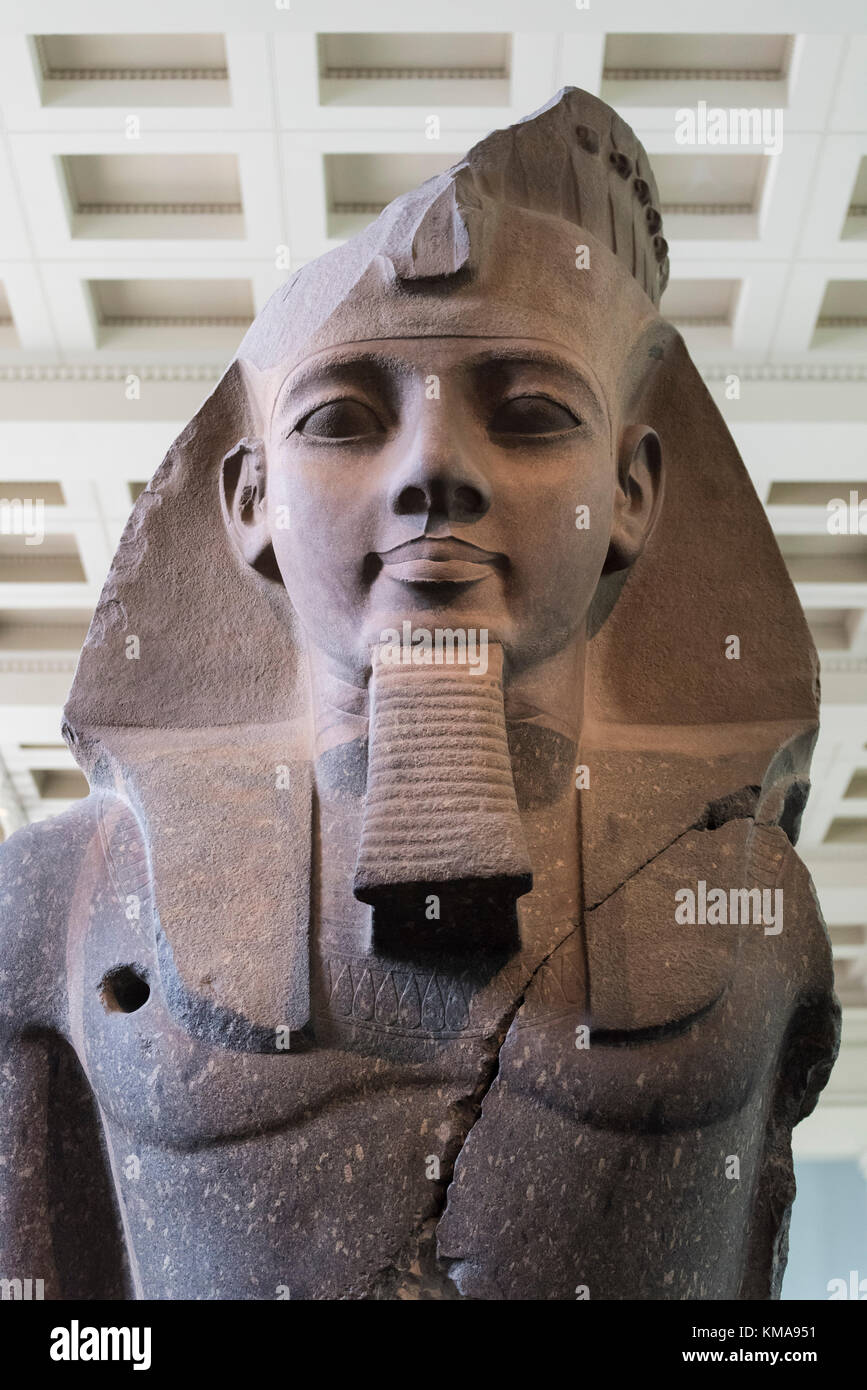 London. England. Colossal head of Egyptian Pharaoh Ramesses II, ca. 1250 B.C, in the British Museum. Stock Photo