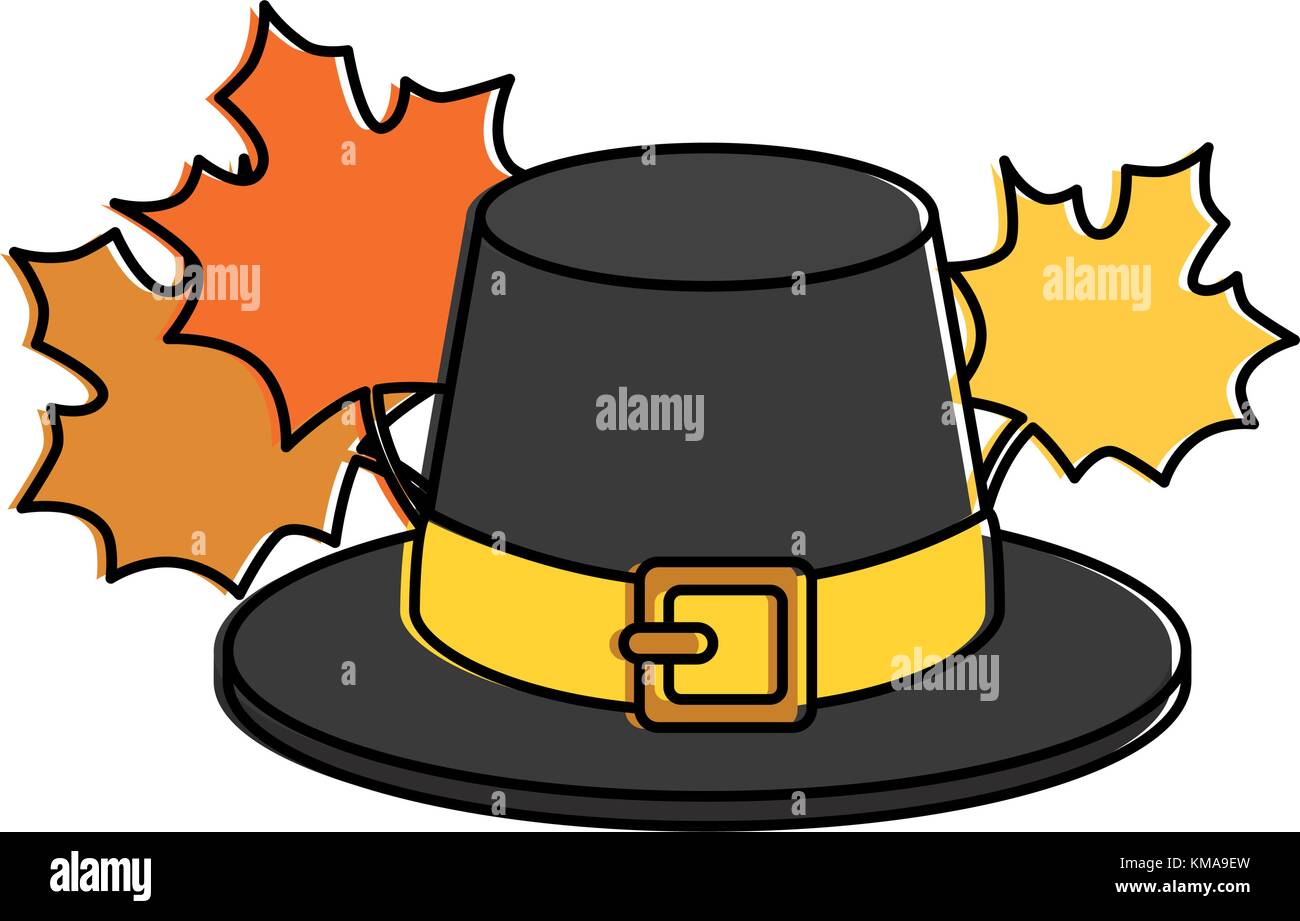 thanksgiving hat with mapple leafs vector illustration design Stock ...