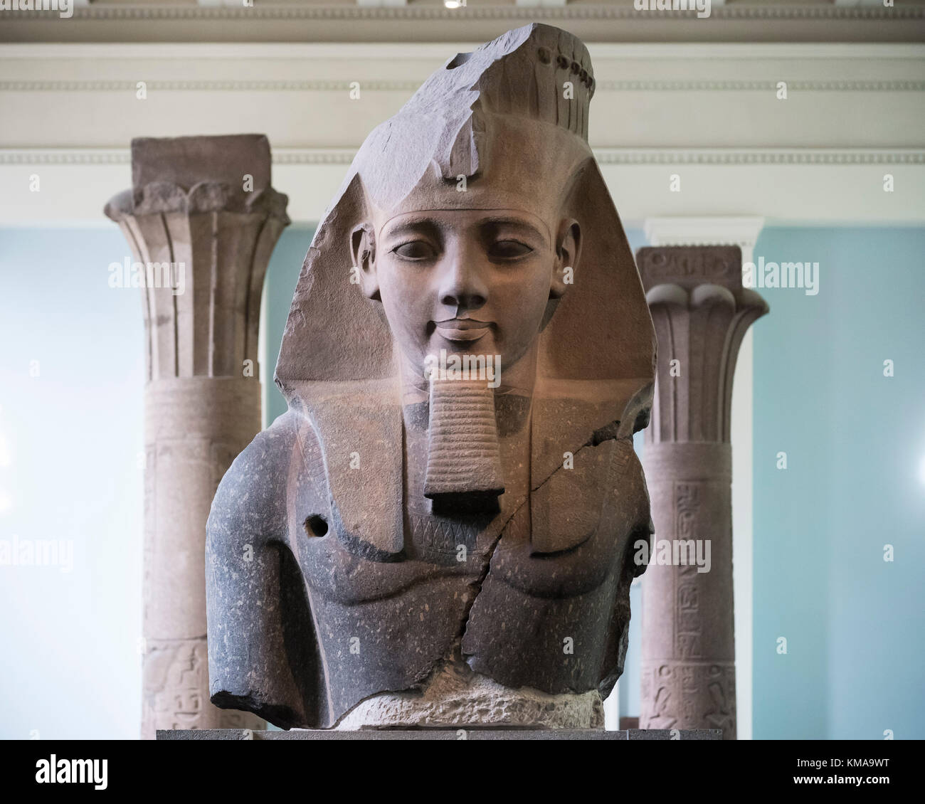 London. England. Colossal head of Egyptian Pharaoh  Ramesses II, ca. 1250 B.C, British Museum. Stock Photo