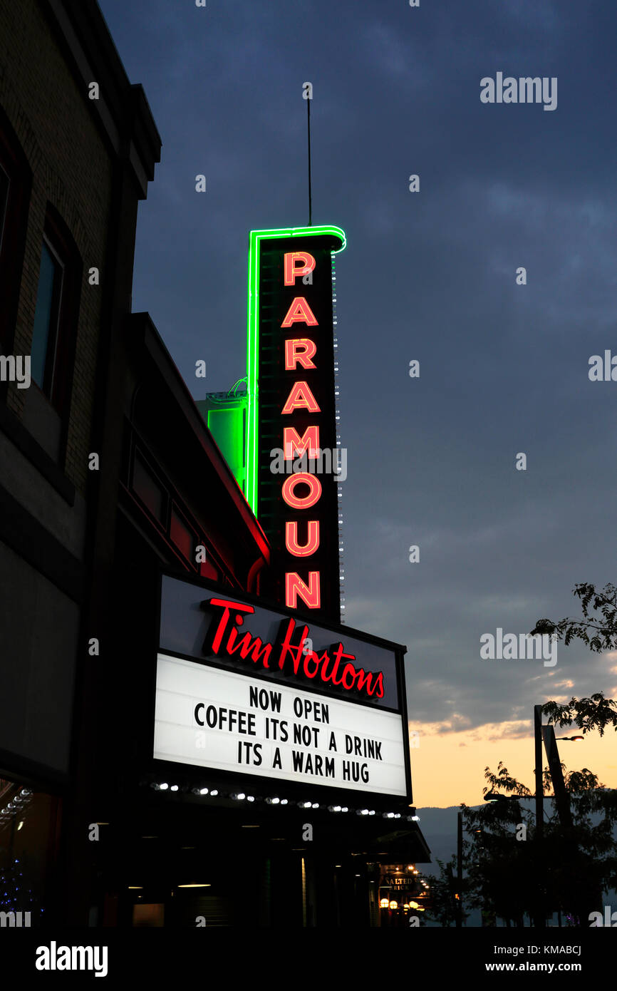The Paramount Sign at night, Downtown Kelowna, Okanagan region, British