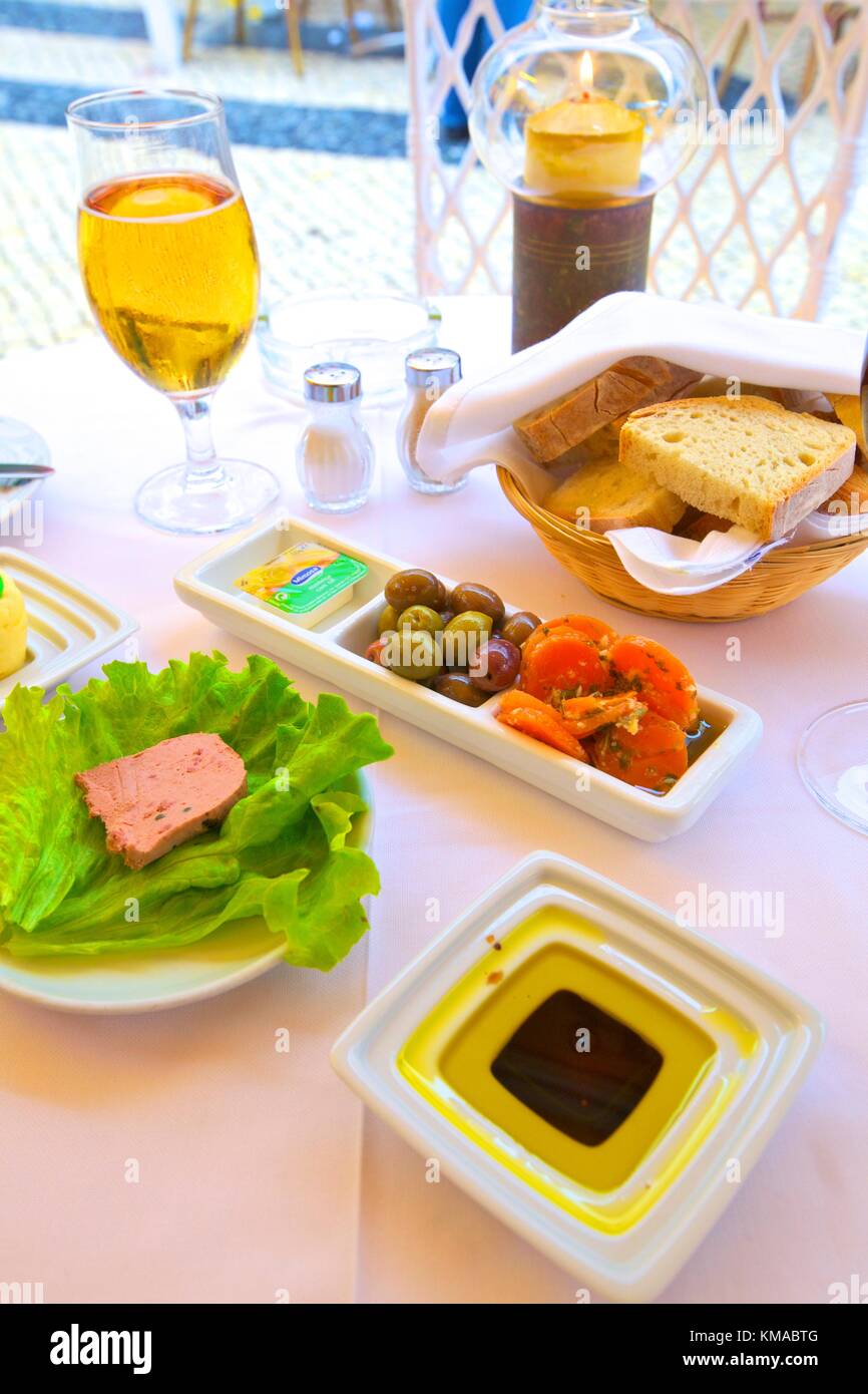 Typical Portuguese Appetisers, Western Algarve, Algarve, Portugal, Europe Stock Photo