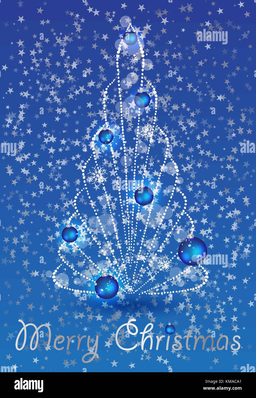 Decorated christmas tree with star, lights, decoration balls and lamps. Merry Christmas and a happy new year. Stock Vector
