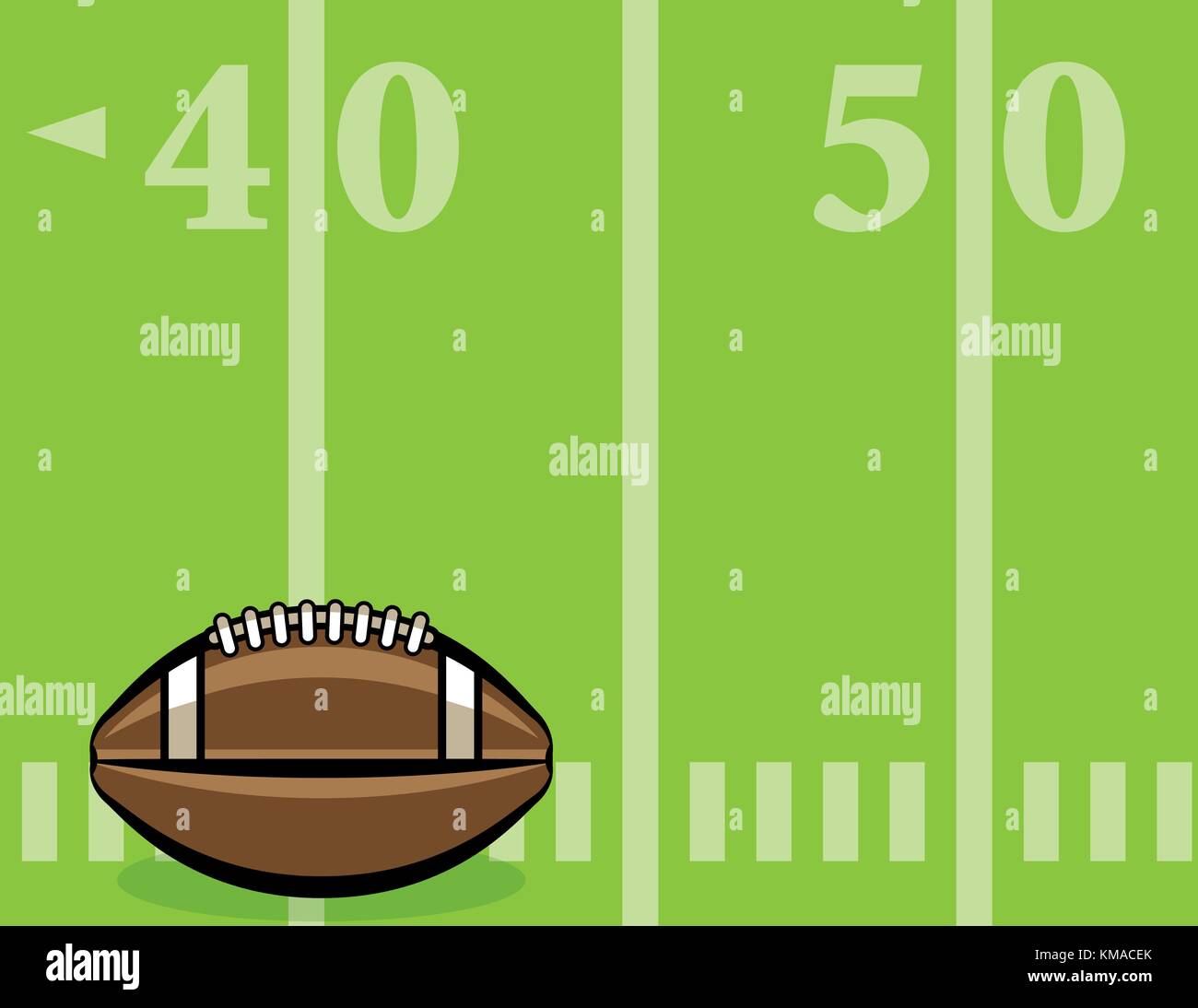An American football sitting on a lined field background illustration. Vector EPS 10 available. Stock Vector