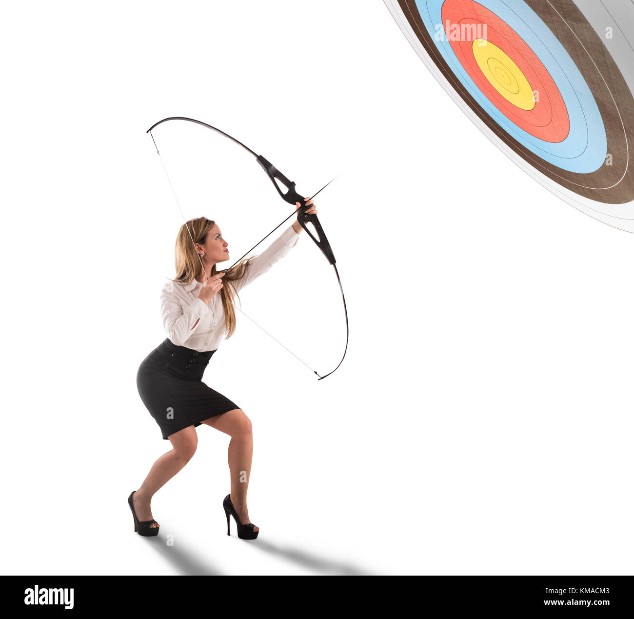 Businesswoman point to success in business with arrow Stock Photo - Alamy
