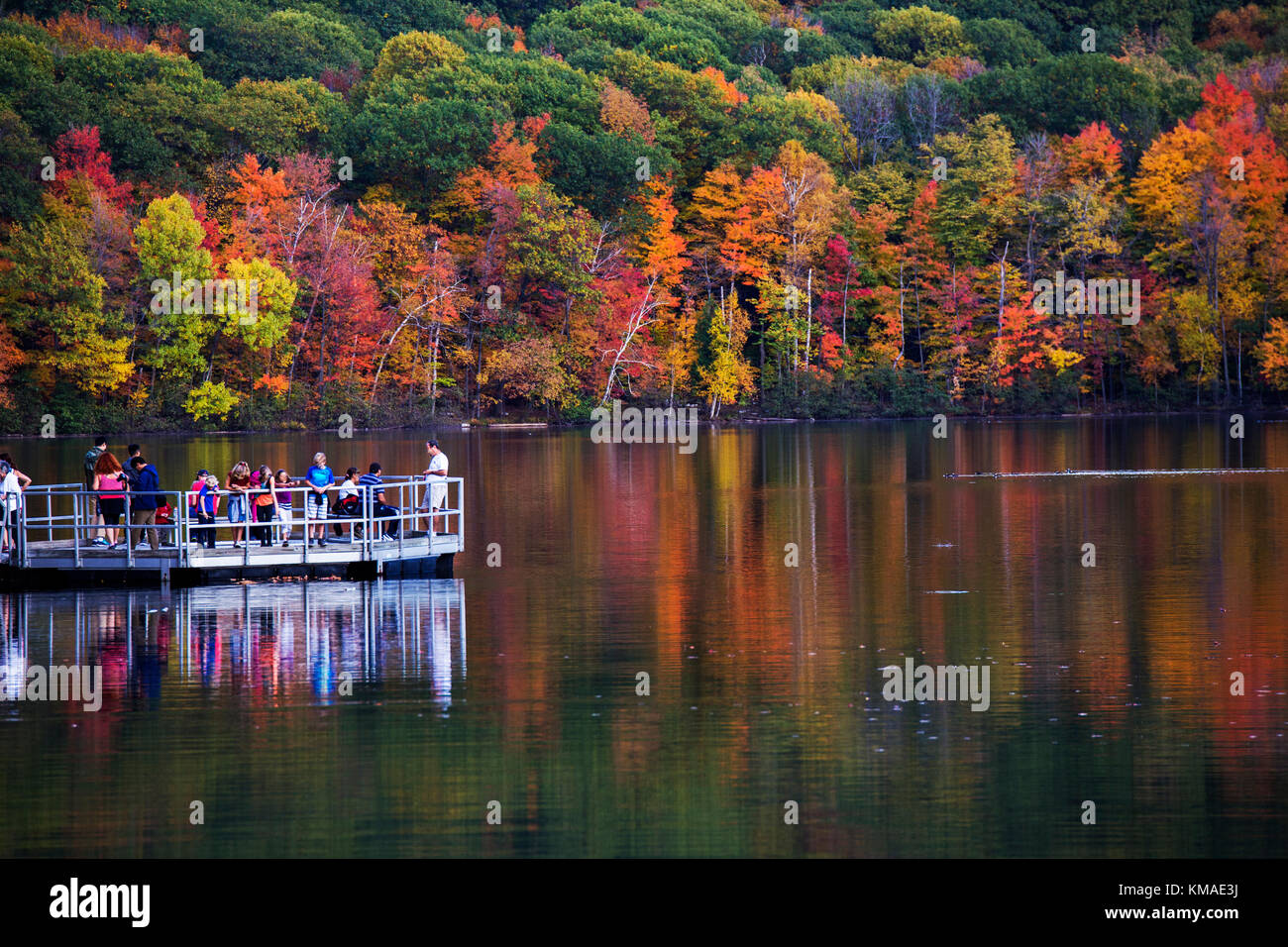 Canadian autumn reflection in Mont-Saint-Bruno National Park, qc, Canada Stock Photo