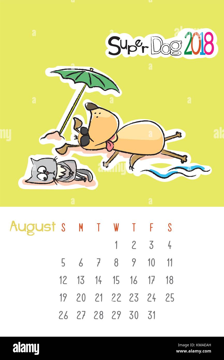 Calendar 18 With Cute Funny Dog And Sad Cat Stock Vector Image Art Alamy