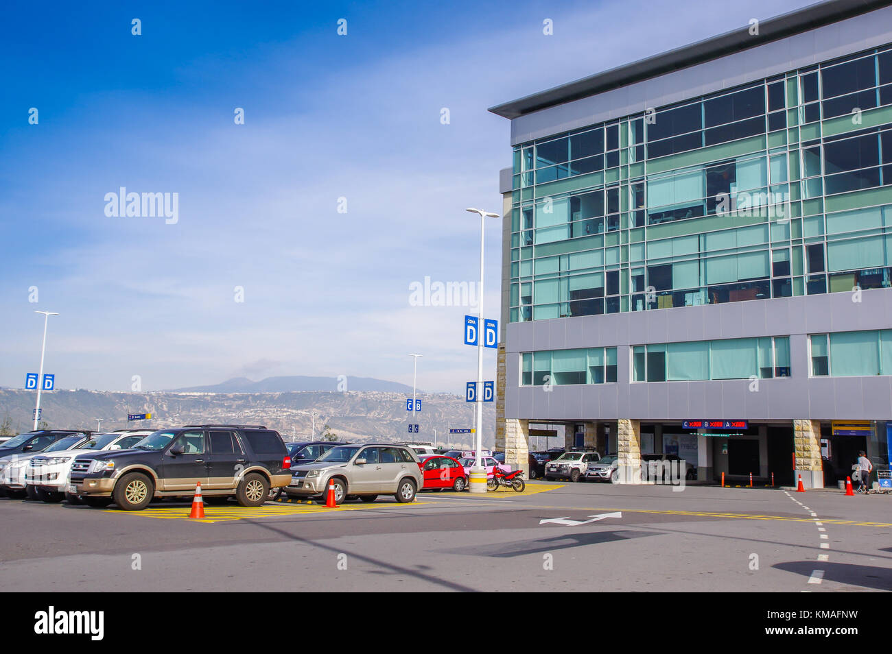 Quito, Ecuador November 23 2017 Outdoor view of parking area with many cars parked in the