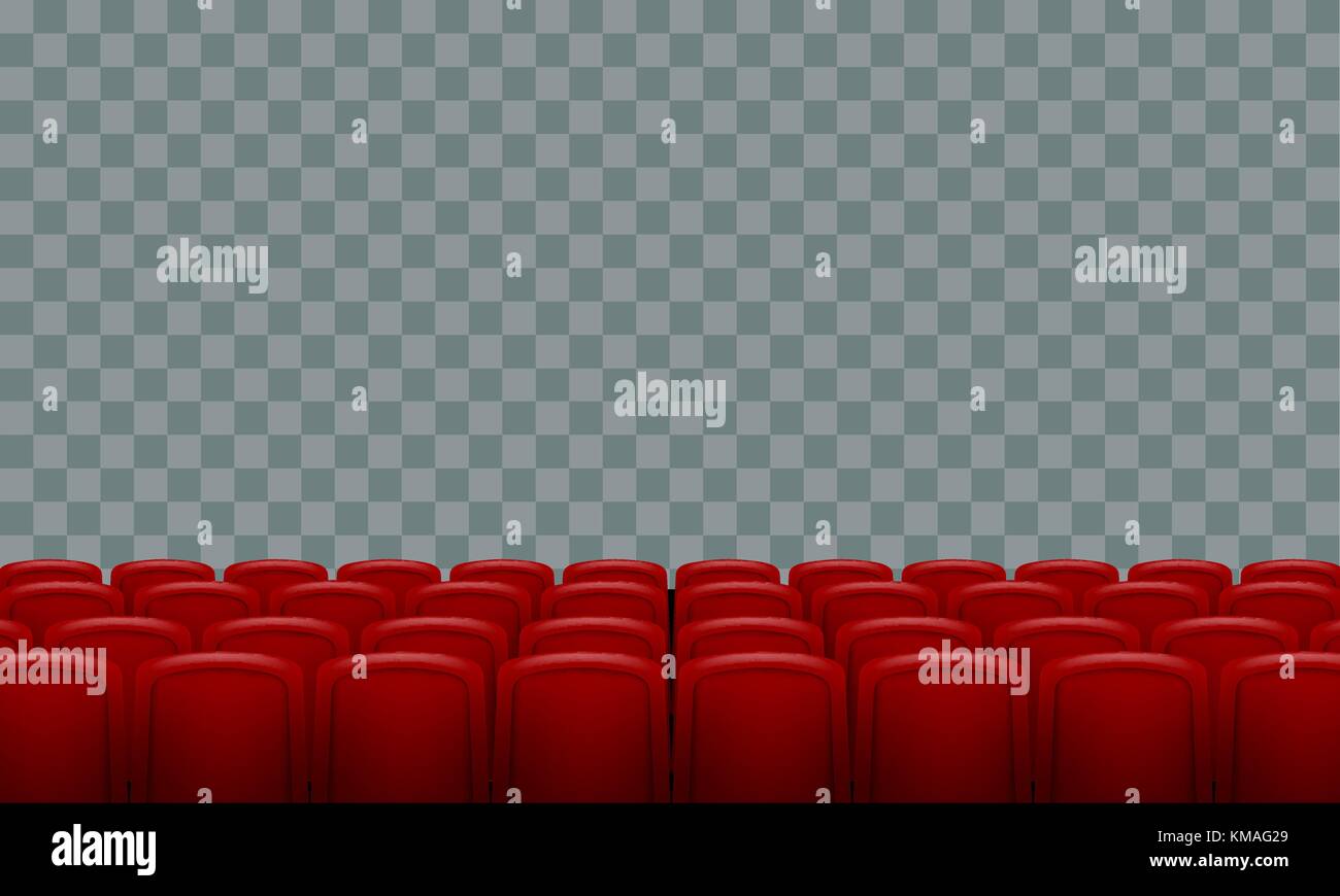Realistic Rows of red cinema movie theater seats on transparent