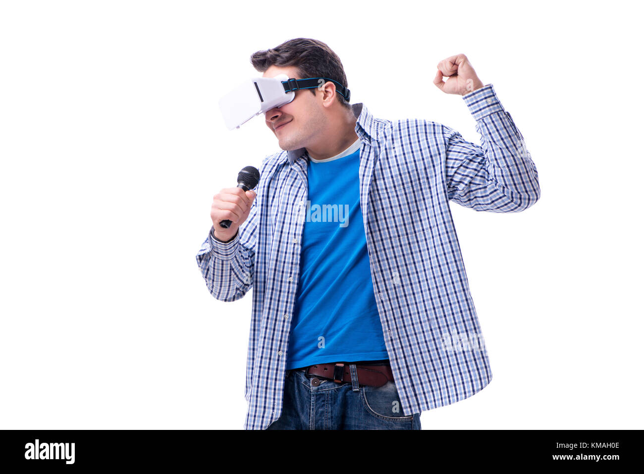 Young man wearing virtual reality VR glasses Stock Photo - Alamy