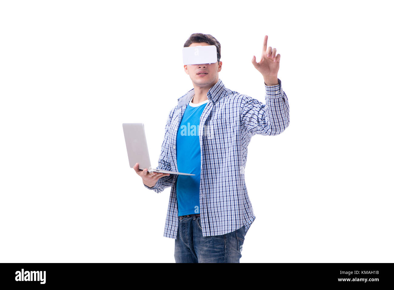 Young man wearing virtual reality VR glasses Stock Photo - Alamy