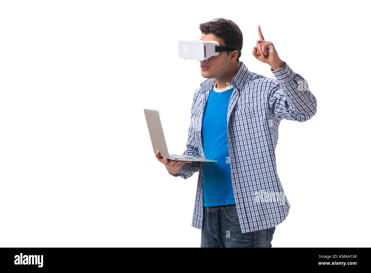 Young man wearing virtual reality VR glasses Stock Photo - Alamy
