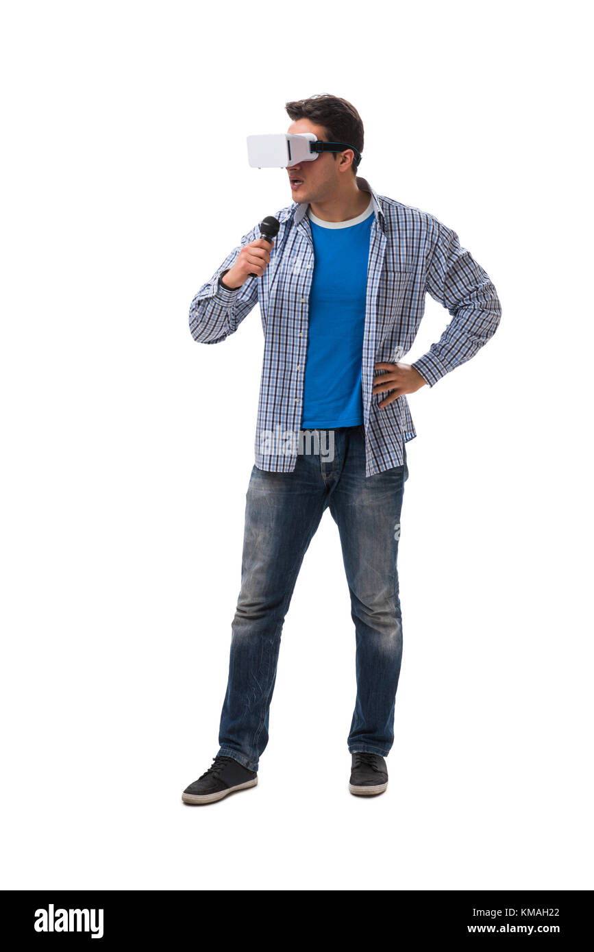 Young man wearing virtual reality VR glasses Stock Photo - Alamy