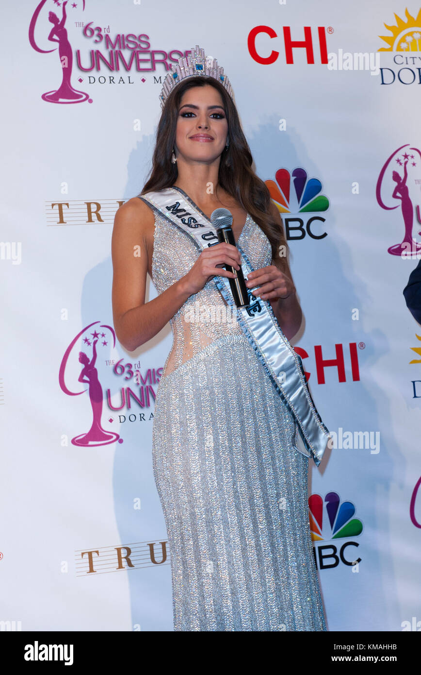 DORAL, FL JANUARY 25 Donald Trump and Miss Universe Paulina Vega