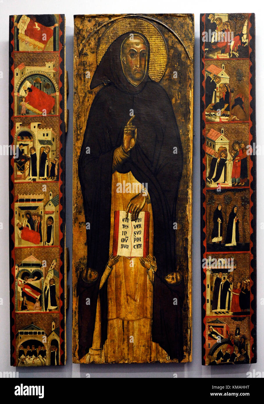 Attributed to Giovanni da Taranto (documented in 1304). Italian painter. Saint Dominic and the history of his life, about 1305. Triptych. Tempera on table. National Museum of Capodimonte. Naples. Italy. Stock Photo