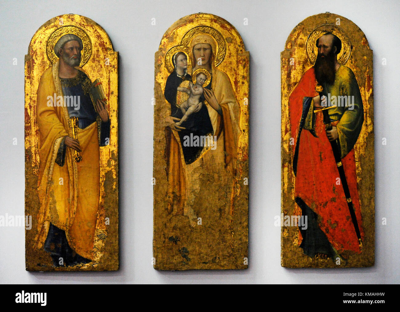 Master of the History of Saint Ladislaus (late 14th century-early 15th century). Italian painter. Saint Anne (Saint Anne Metterza) and Saint Peter and Saint Paul. Fragment of polyptych. Tempera and gold on table. Bourbon Collection. National Museum of Capodimonte. Naples. Italy. Stock Photo