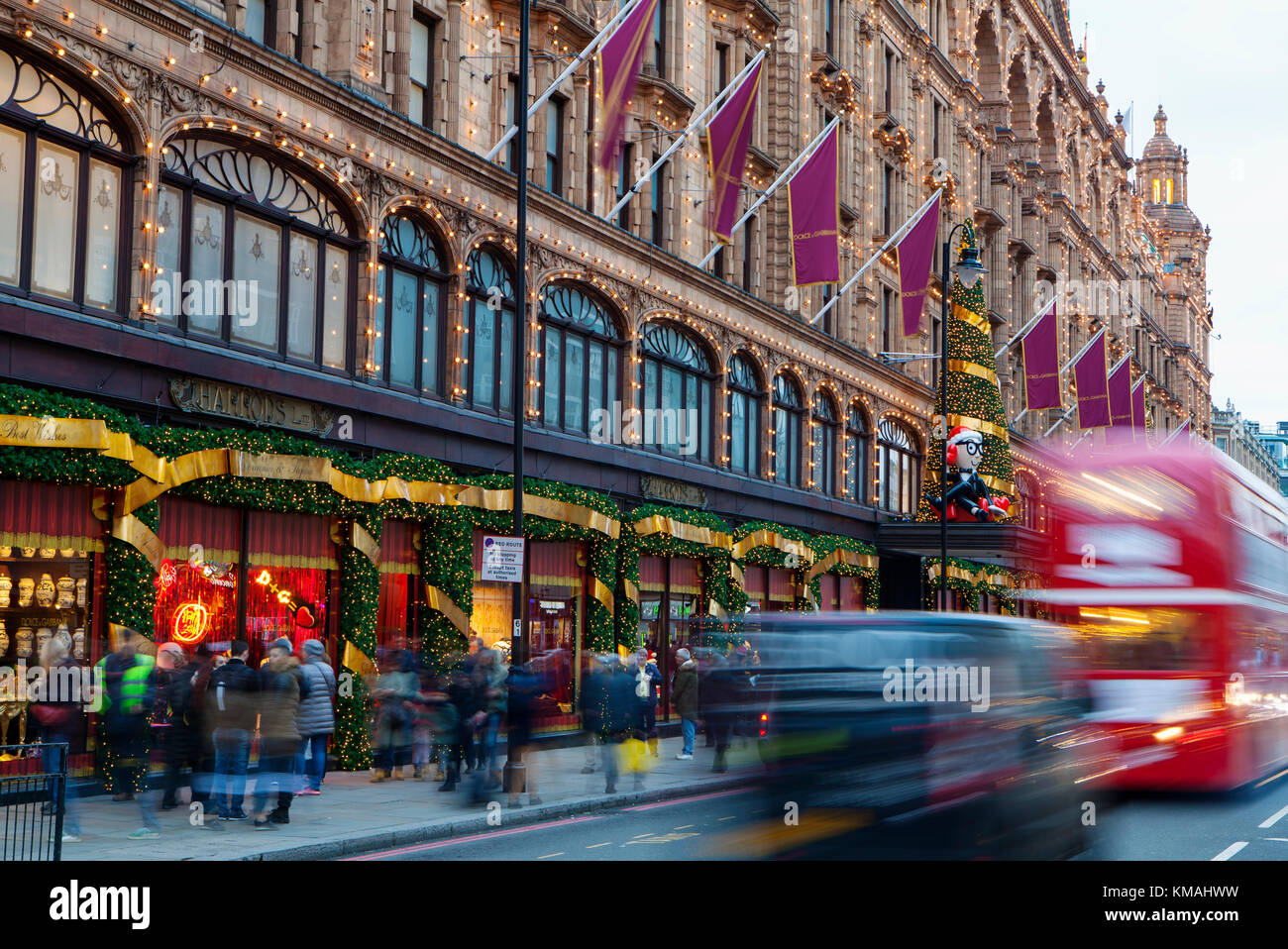 LONDON, UNITED KINGDOM - DECEMBER 4th, 2017: Harrods, the most famous London shop gets decorated  for festive season. Stock Photo