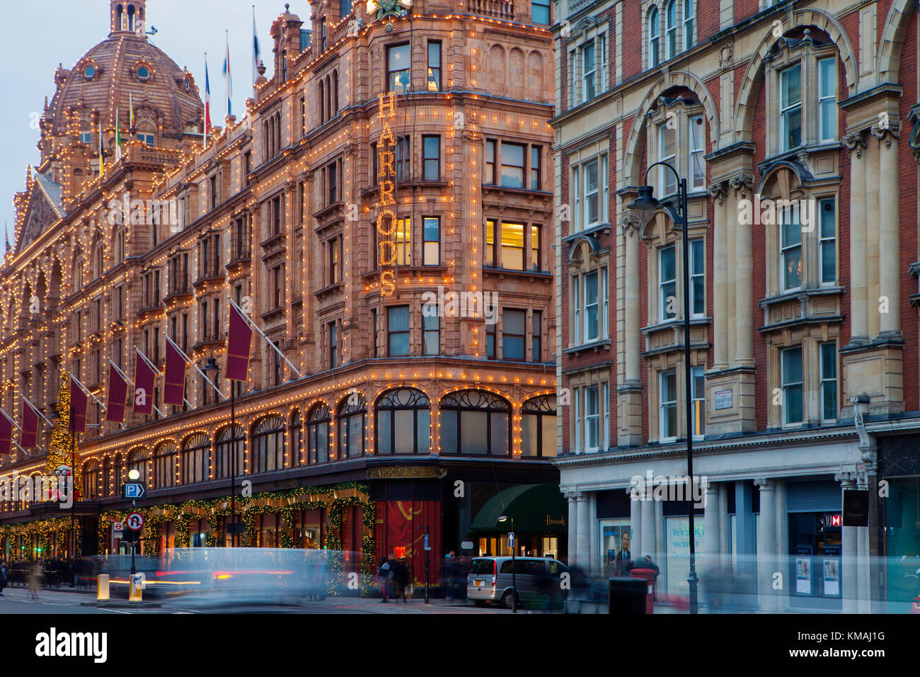 LONDON, UNITED KINGDOM - DECEMBER 4th, 2017: Harrods, the most famous London shop gets decorated  for festive season. Stock Photo