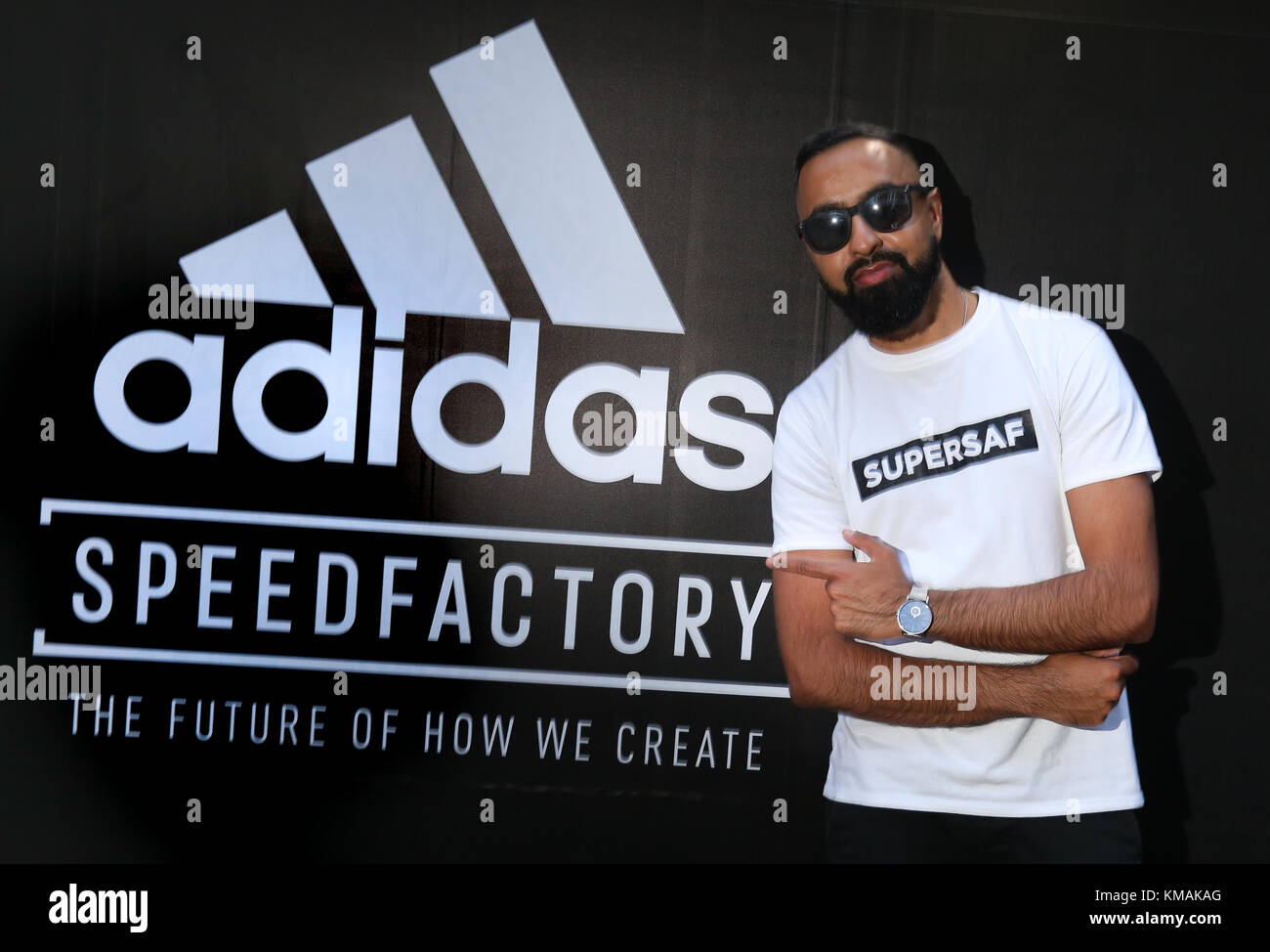 Tech Influencer Super Saf (Safwan Ahmedmia) poses with Adidas Speed Factory  trainers at AM4LDN Adidas event Oct 18, 2017 in London Stock Photo - Alamy