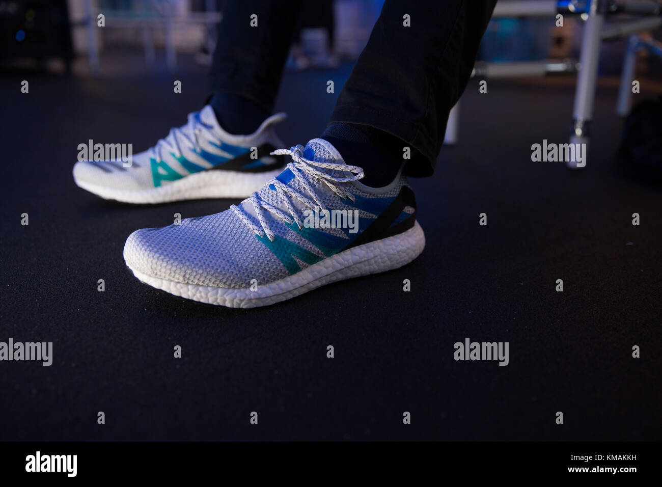 Tech Influencer Super Saf (Safwan Ahmedmia) poses with Adidas Speed Factory trainers at AM4LDN Adidas event Oct 18, 2017 in London Stock Photo