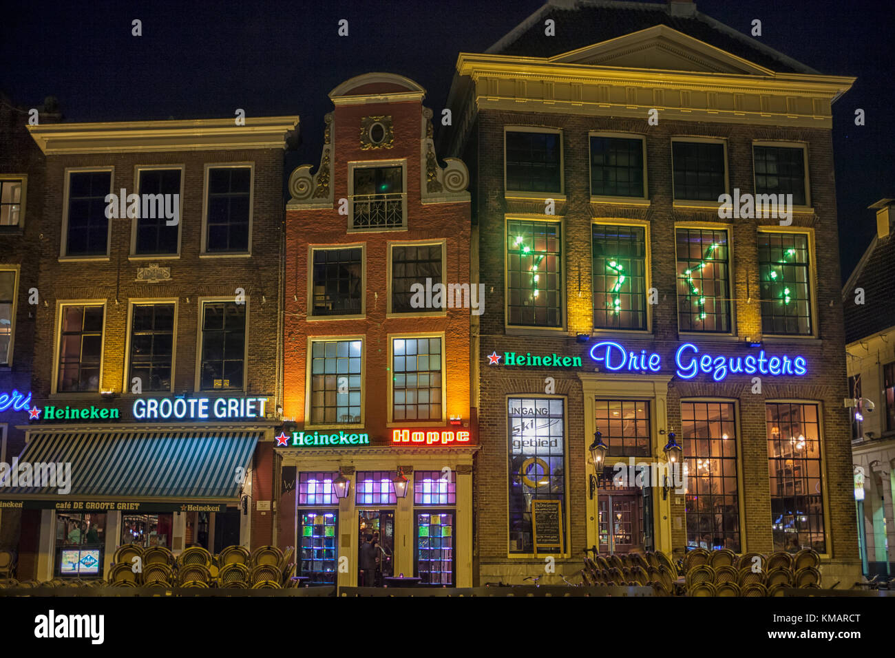 Bars at night in student city Groningen, The Netherlands Stock Photo