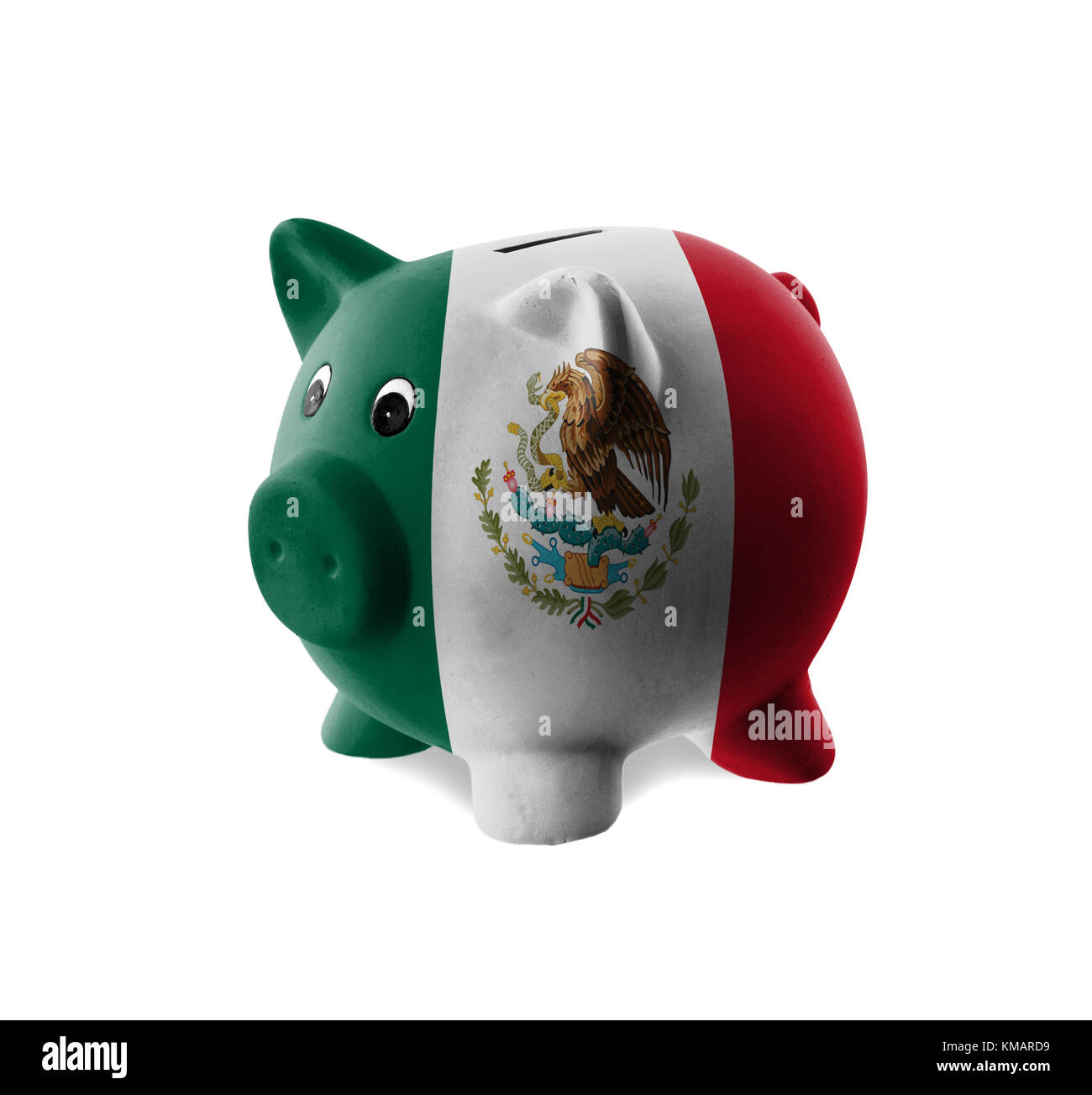 Ceramic piggy bank with painting of national flag, Mexico Stock Photo