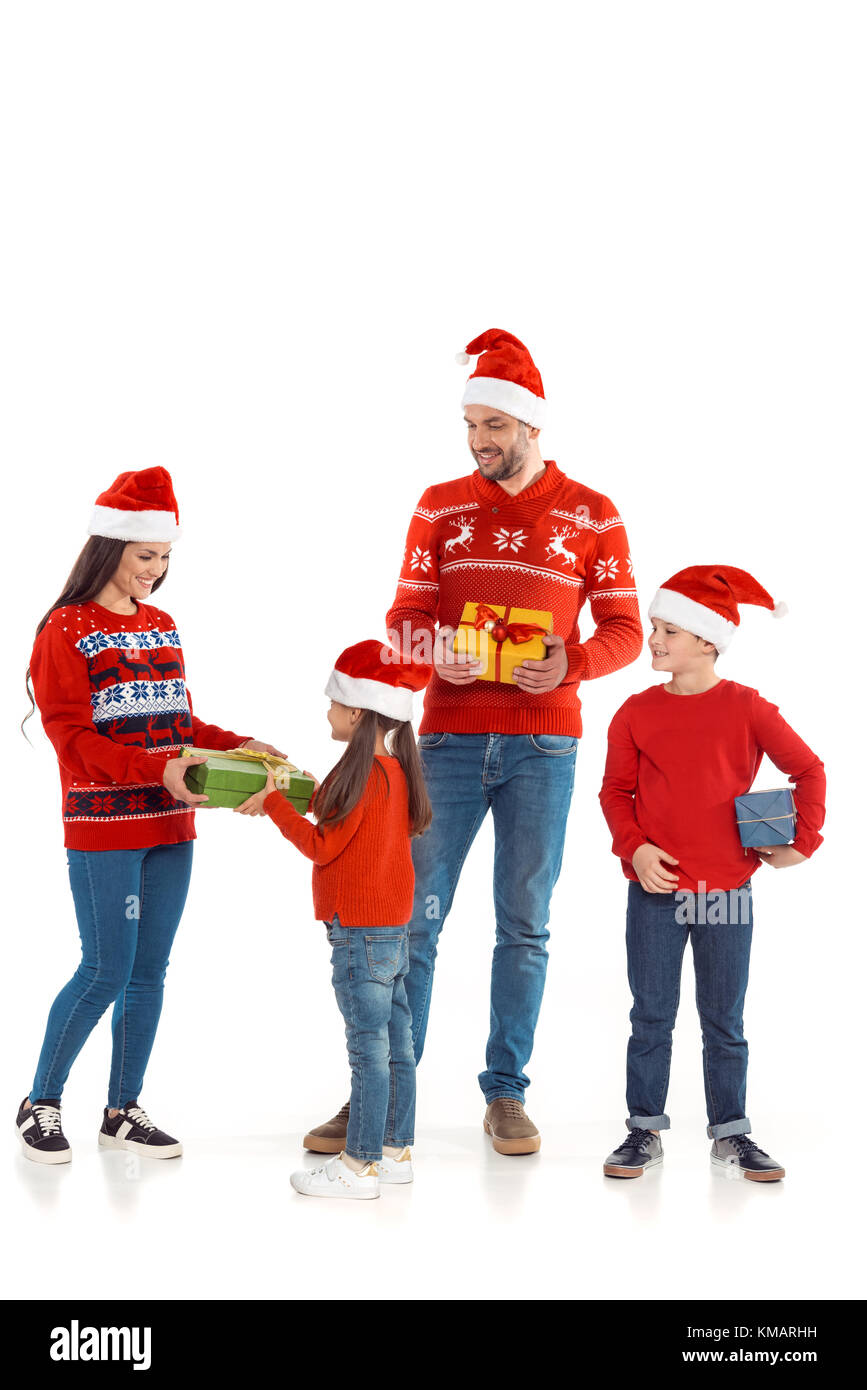 family with christmas presents Stock Photo