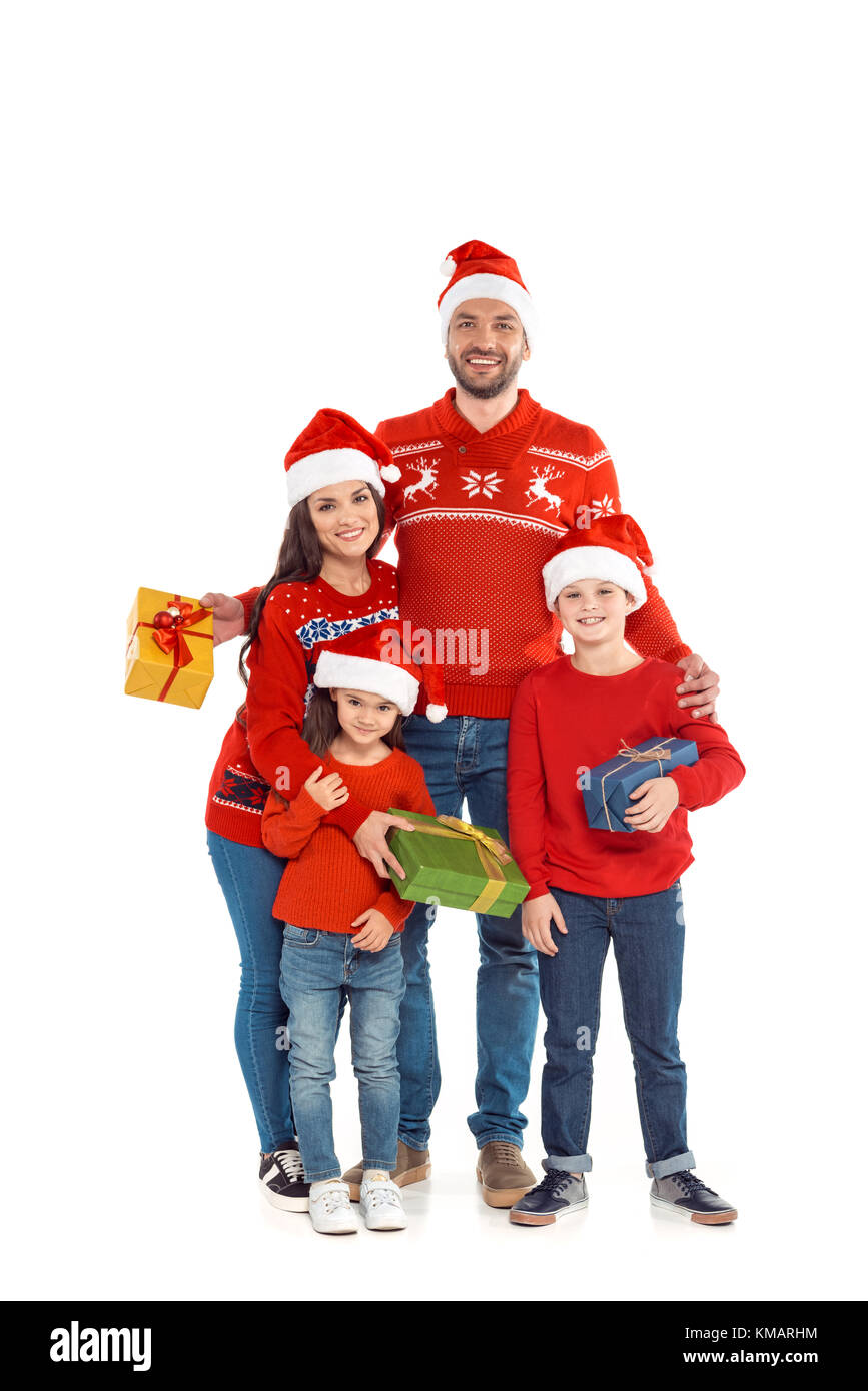 family with christmas presents Stock Photo