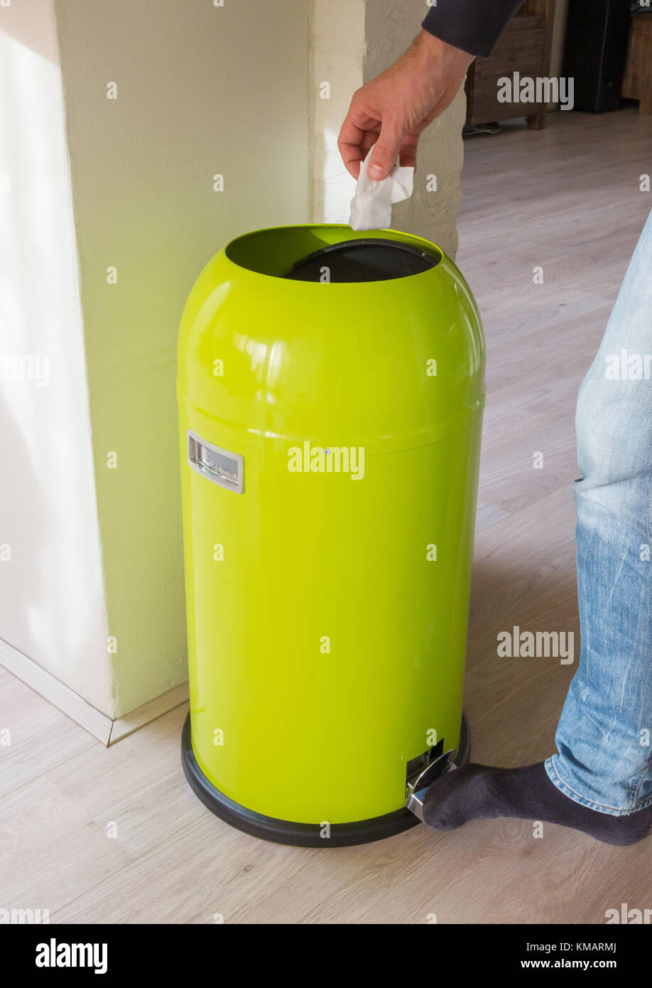 Green trash can in a dutch house Stock Photo Alamy