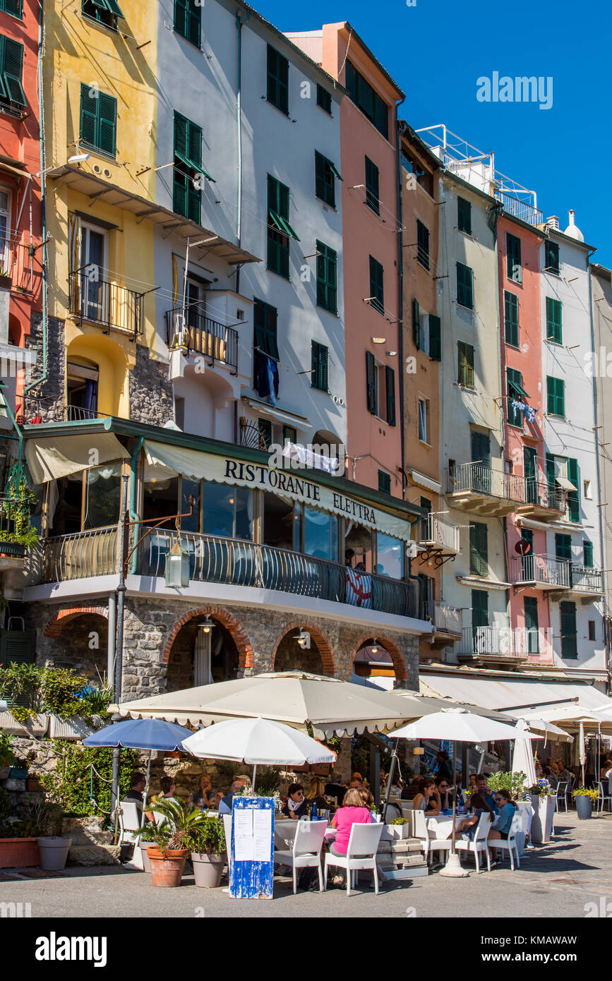 Pizza place terrace overlooking to beautiful Porto Venere harbor