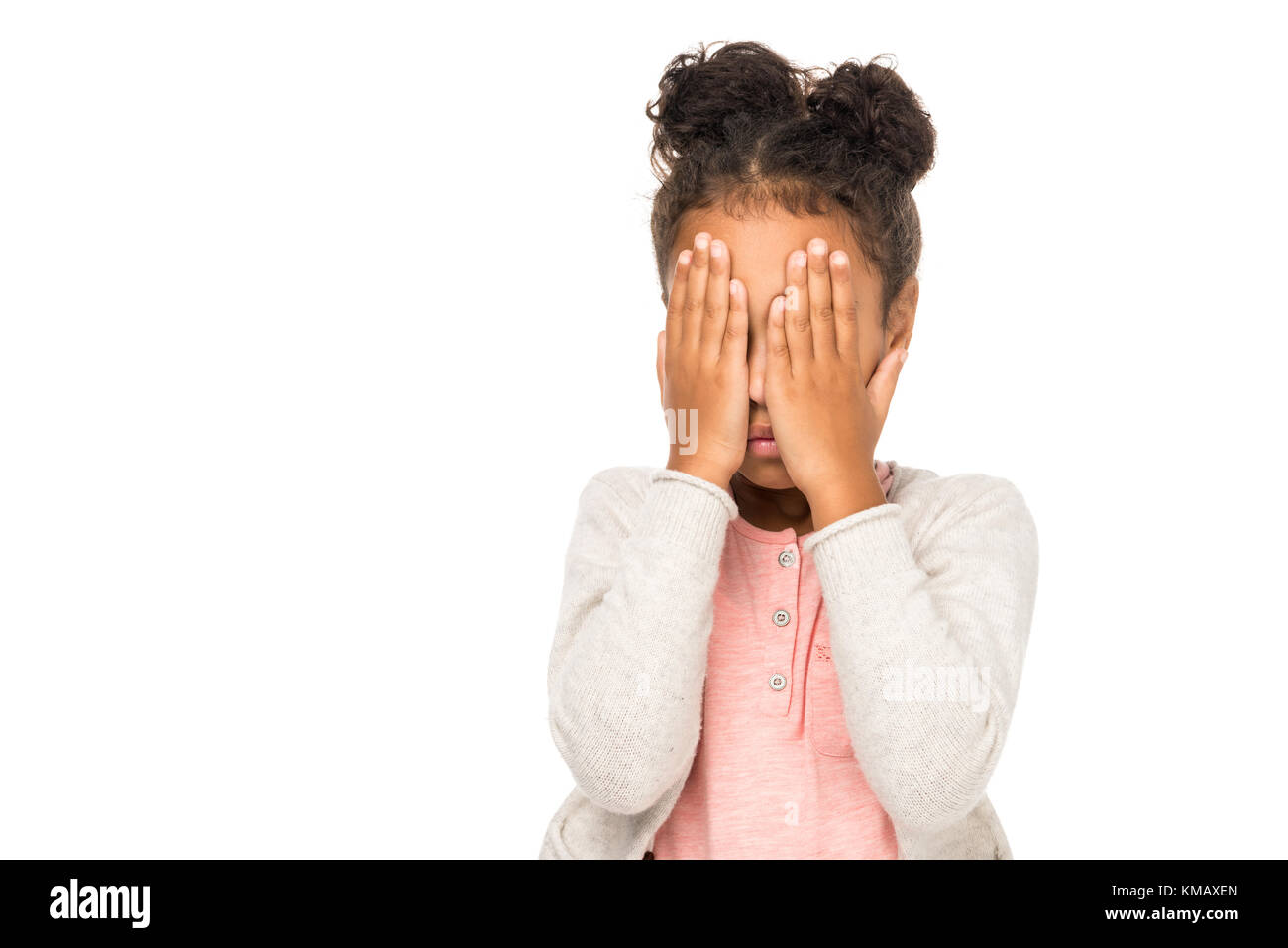 kid closing eyes with hands Stock Photo Alamy