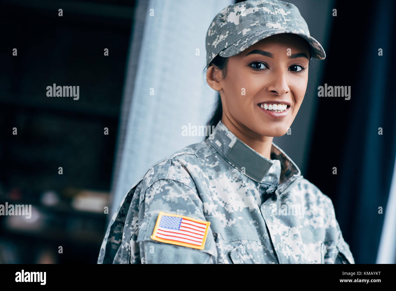 soldier with usa flag emblem Stock Photo