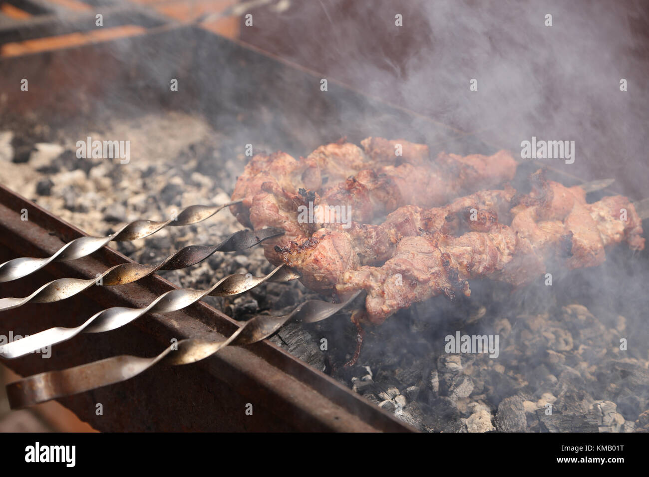 Barbecue on the grill. In the picture, there are grill, rotisserie