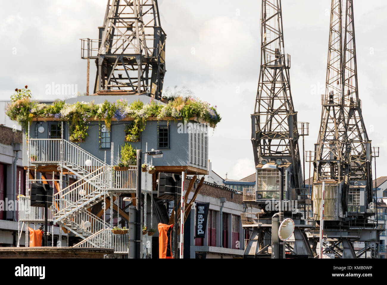 Treehouse in one of the electric cranes on Bristol's Harbourside Stock