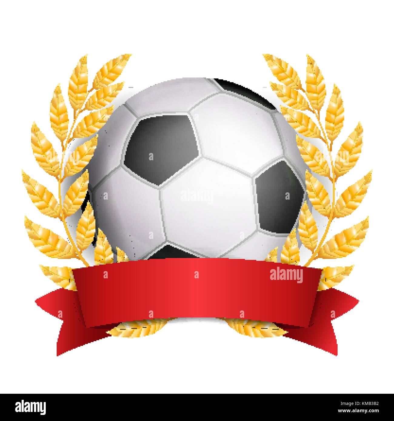 Football Award Vector. Sport Banner Background. Ball, Red Ribbon