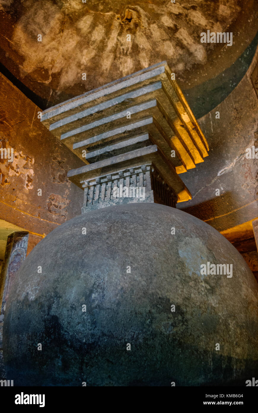 Ajanta, India.  - January 7, 2012:  Stupa chorten inside Buddhist Cave 9, Ajanta, Maharashta, India Stock Photo