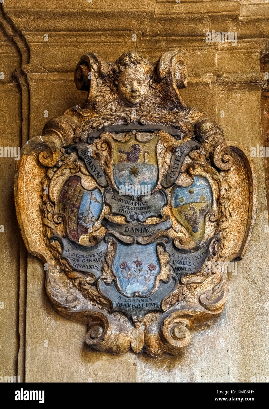 Italy Emilia Romagna Bologna Archiginnasio. Heraldic crests of the families of the students Stock Photo