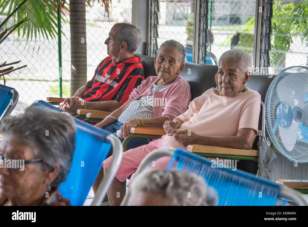 Cuban women relaxing at an Elderly Care Facility or Nursing Home in Cienfuego, Cuba Stock Photo