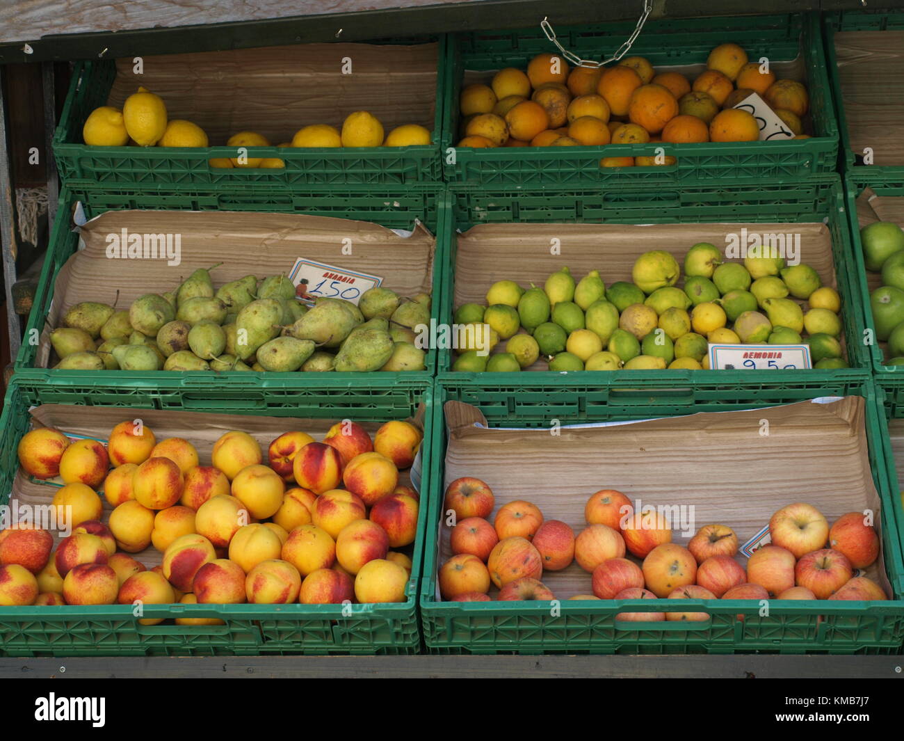 fruits in boxes on the market stand Stock Photo - Alamy