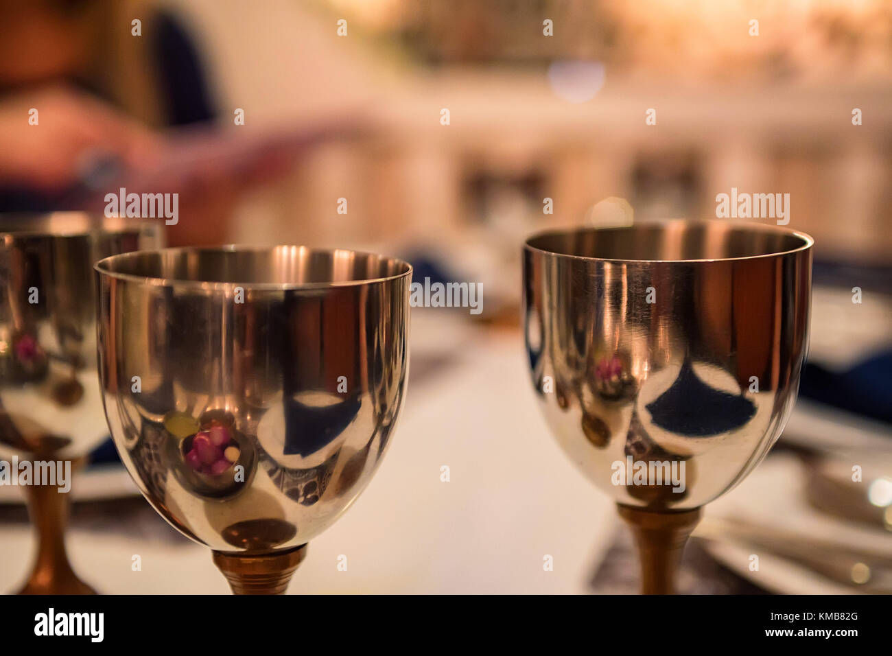 Close up shiny metal glasses for wine Stock Photo Alamy