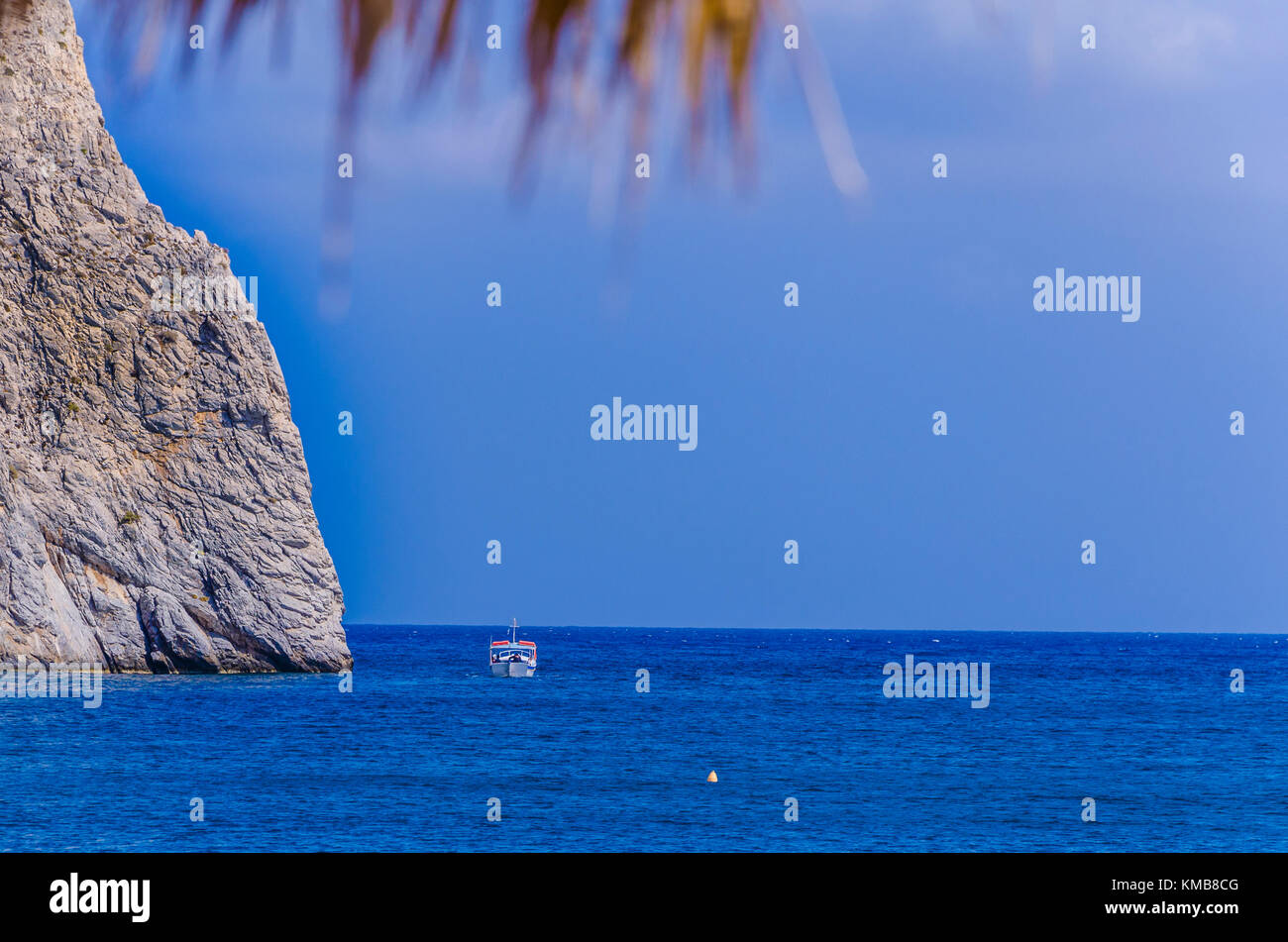 View of the blue color of the Mediterranean sea on the beach of