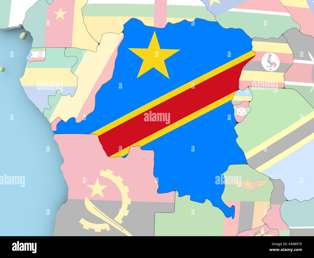 Democratic Republic of Congo with embedded flag. 3D illustration. Stock Photo