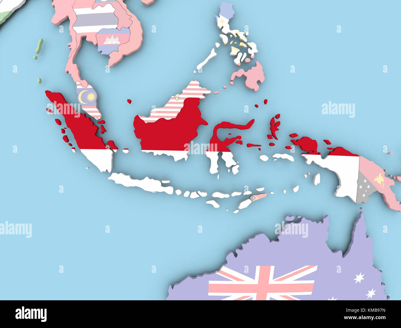 Indonesia with embedded flag. 3D illustration. Stock Photo