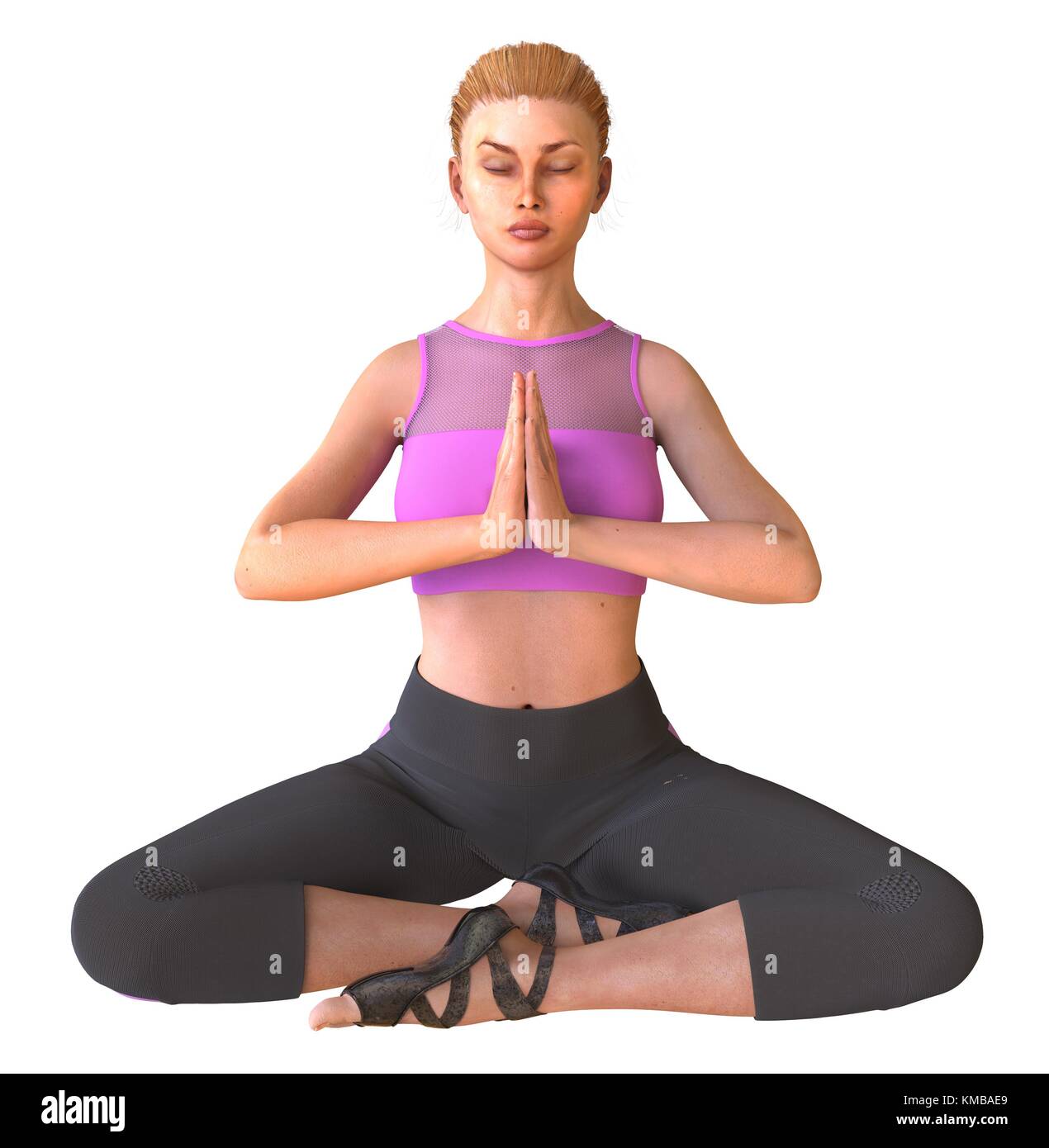 Beautiful girl doing yoga isolated on white 3d illustration Stock Photo ...