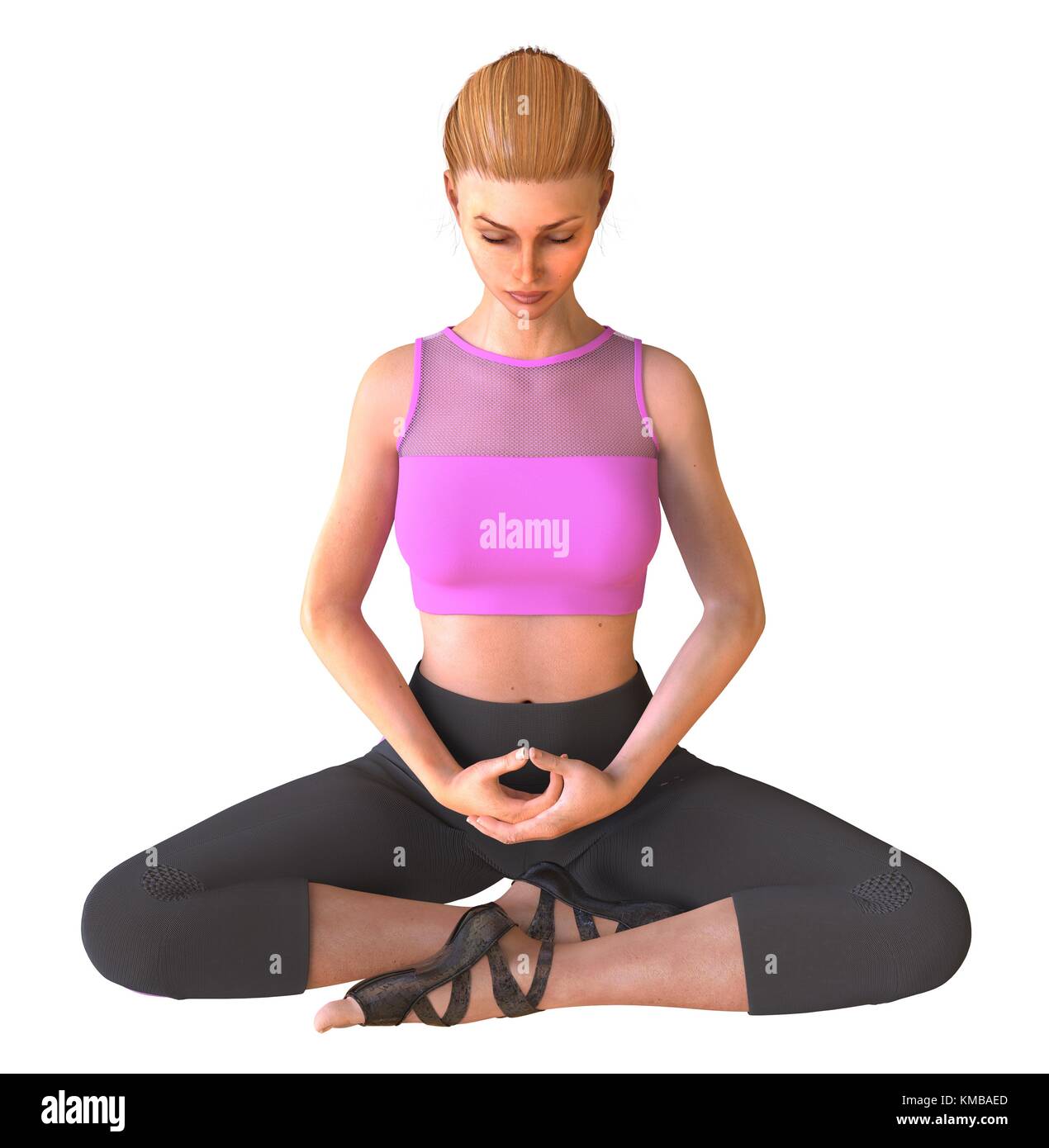 Beautiful girl doing yoga isolated on white 3d illustration Stock Photo ...