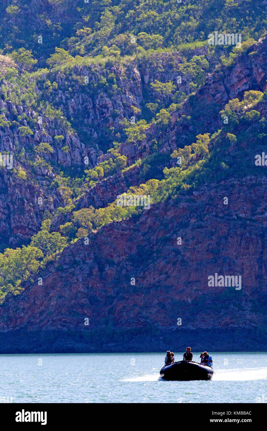 Zodiac in Cyclone Creek, running into Talbot Bay in the Kimberley Stock Photo