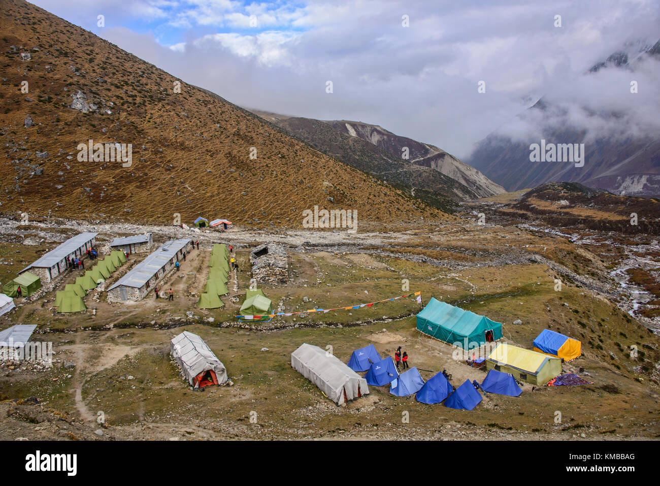 Tent camp before the Larkya La Pass, Manaslu Circuit, Nepal Stock Photo