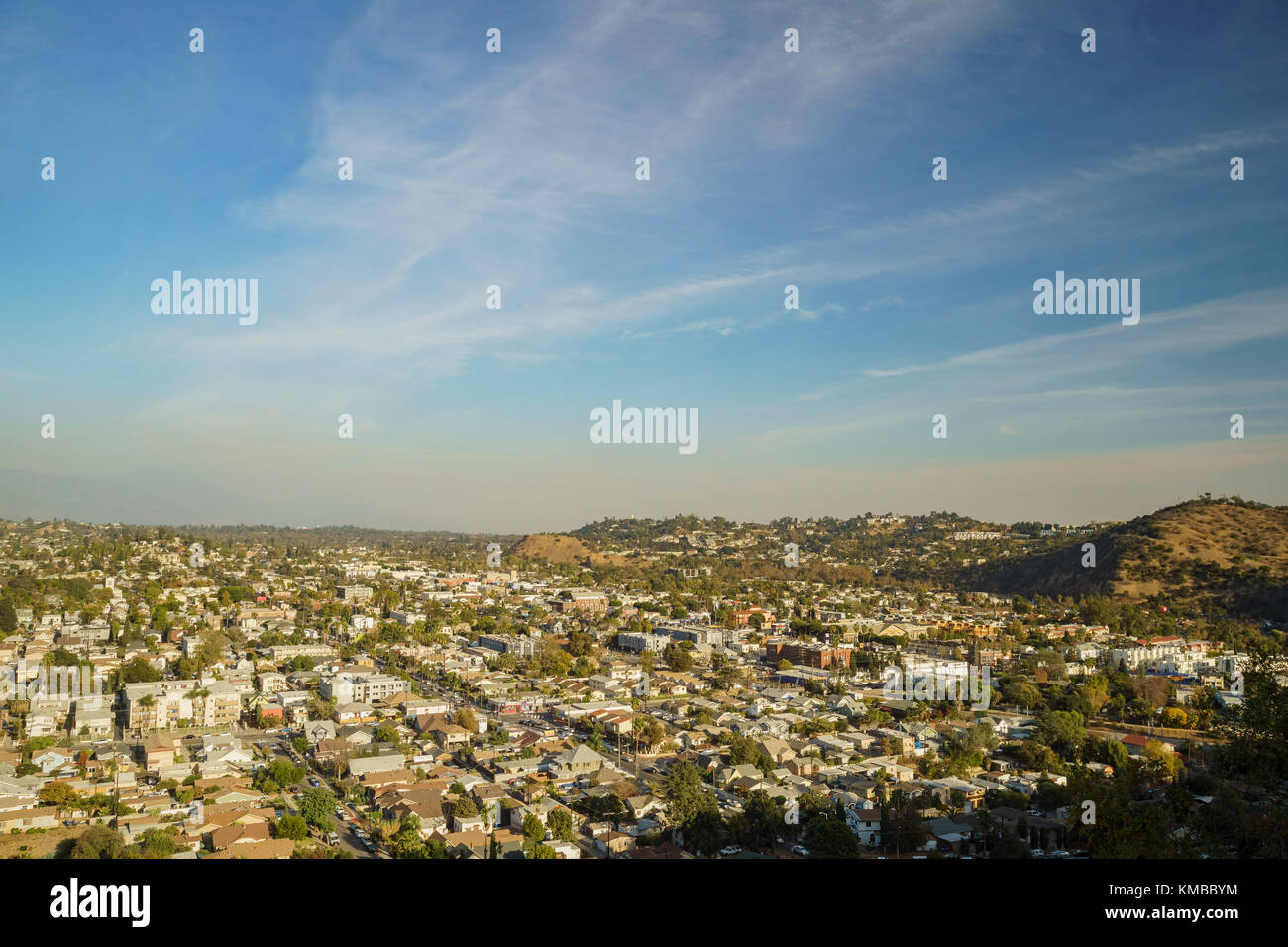 Aerial view of the cityscape of Highland Park, Los Angeles, California